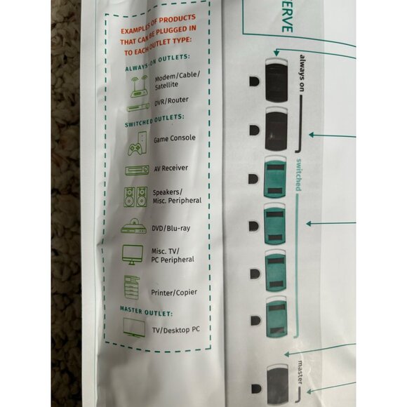 Simply Conserve 7 Outlet Advanced Power Strip Energy Saving Pc TV SC73T1 New - Picture 6 of 7
